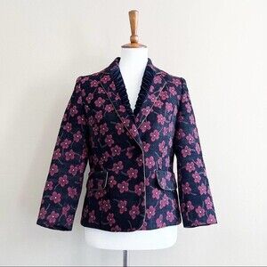 Black & Red Floral Blazer with Velvet trim & Gold Accents
